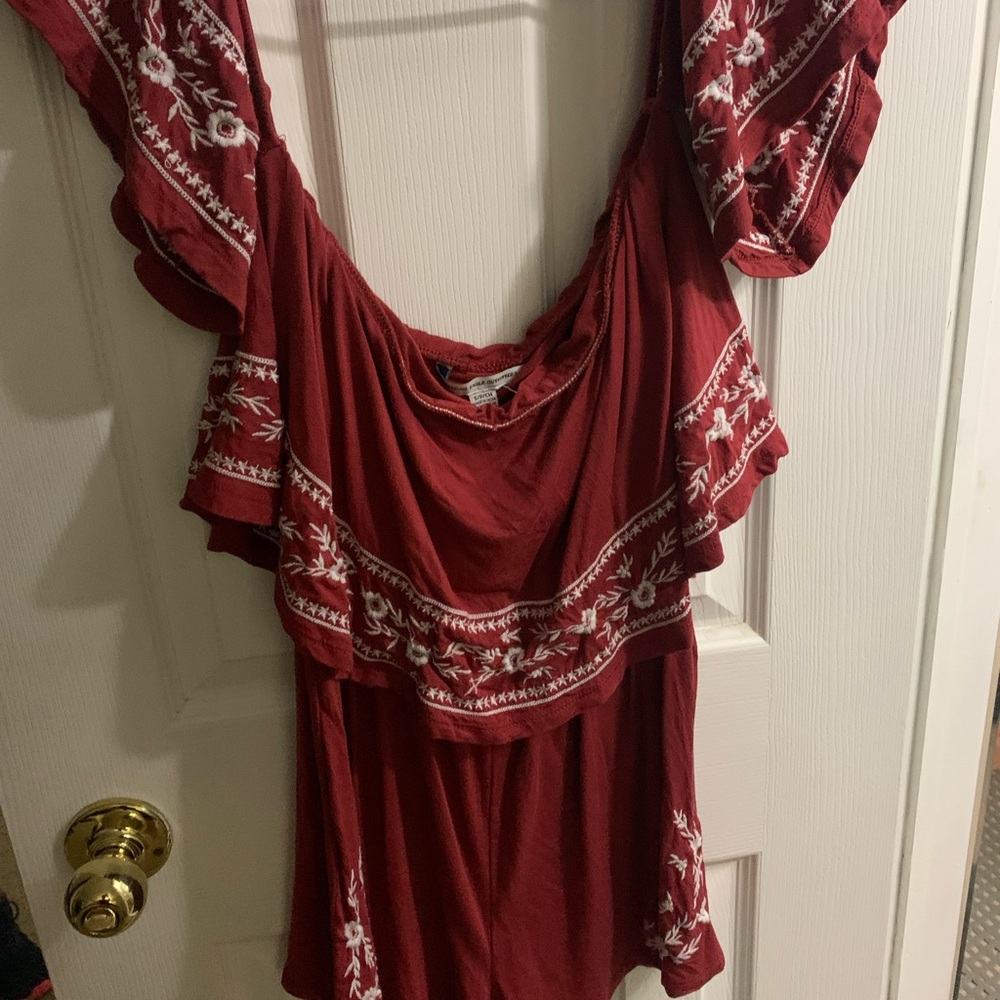AE off the shoulder embroidered romper